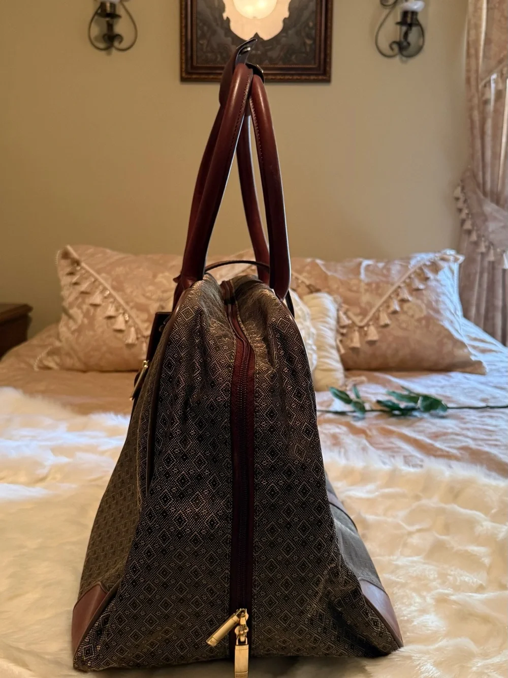 Vintage Hartmann Diamond Wings Leather Trim Travel Tote Weekender Duffel Bag